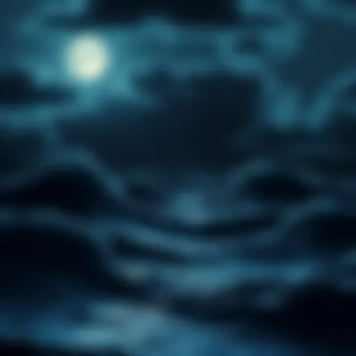 A shadowy ocean scene at night, featuring ominous waves under a moonlit sky, hinting at lurking dangers beneath the surface.