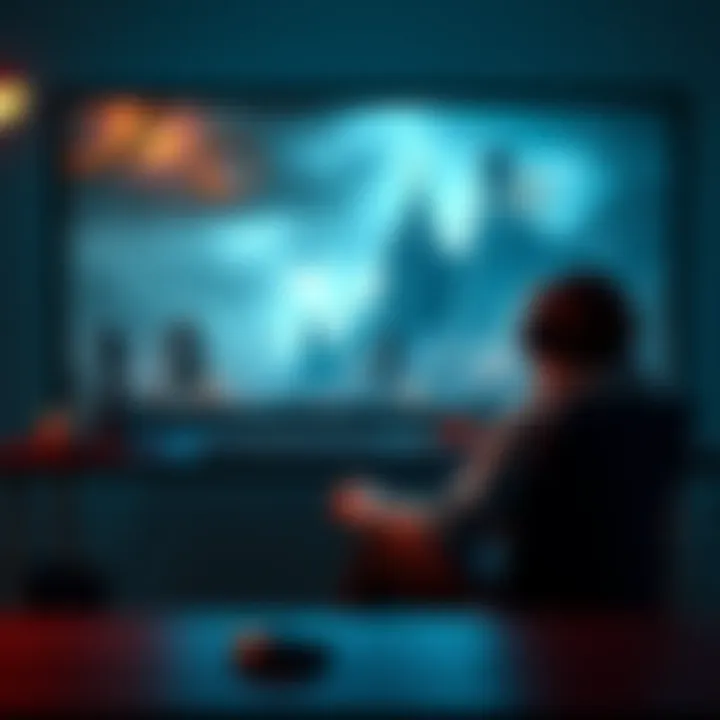 Dark Souls and Elden Ring comparison A player sits at a gaming desk, frustrated while playing Elden Ring, showing a dark fantasy landscape on the screen with challenging bosses in view.