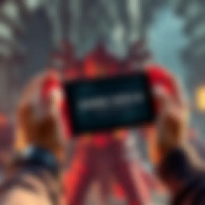 A player holding a Nintendo Switch while playing Dark Souls Remastered, showcasing the game's atmospheric graphics