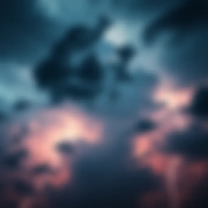 An ominous sky filled with dark clouds and flashes of lightning, creating a sense of fear and awe.