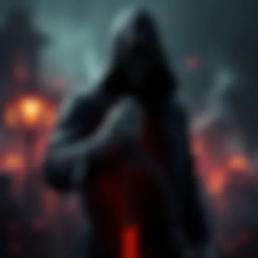 A shadowy figure holding a weapon with a backdrop of chaotic scenes representing fear and violence in culture.