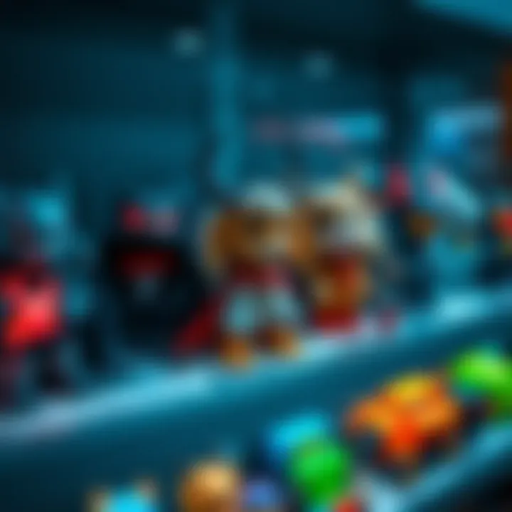 A collection of Dark Winter toys featuring unique designs and vibrant colors on a shelf
