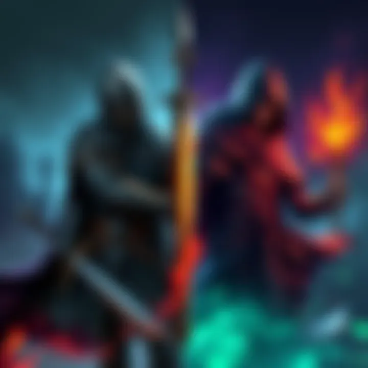 A split illustration showing a medieval warrior from Dark Ages on one side and a fantasy mage from Eternal on the other, highlighting the difference in game styles.