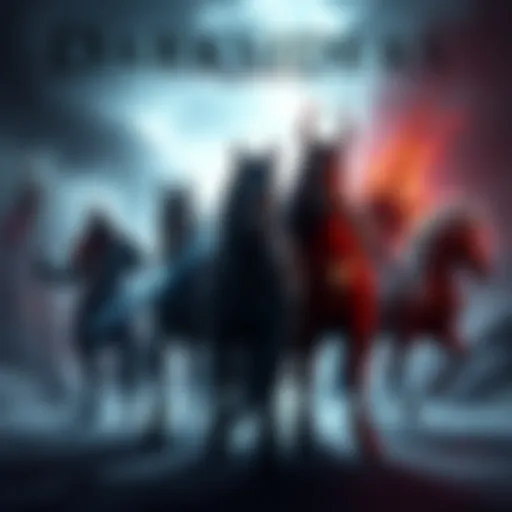 Four Horsemen from Darksiders standing together, showcasing War, Death, Fury, and Strife in a dramatic setting, inviting fans to discuss their favorites.