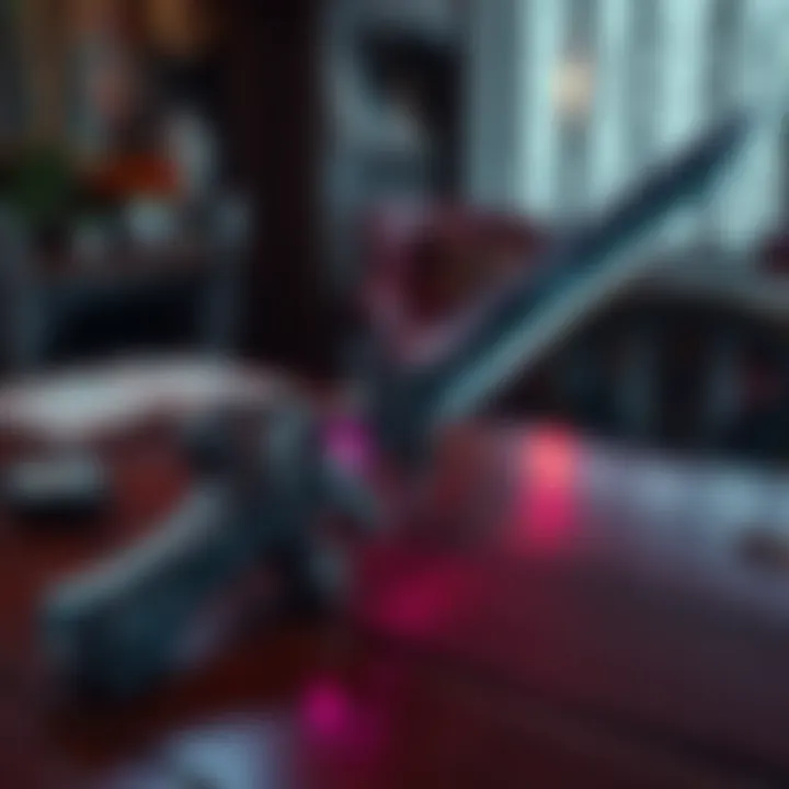 A detailed illustration of a Darksword Riven with intricate designs, resting on a wooden table.