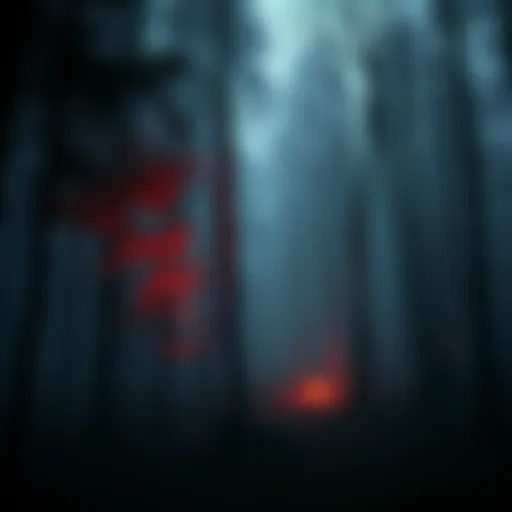 Darkwood Game Scene A dark forest with eerie shadows and unsettling atmosphere, highlighting the chilling sound design of the game Darkwood.