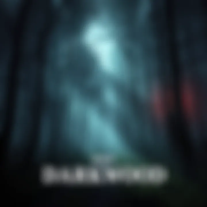 A dark forest with eerie trees and a haunting atmosphere, representing the chilling environment in Darkwood.