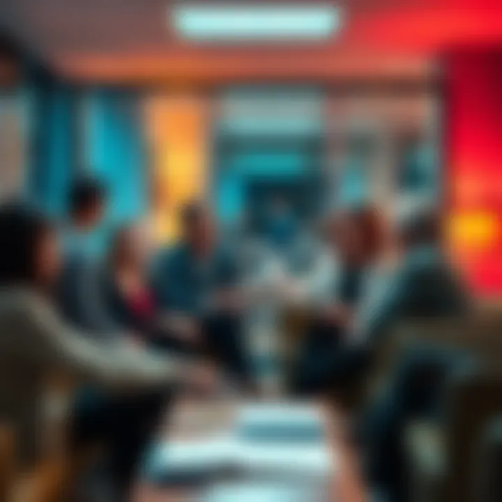 A group of people discussing tax documents and opinions about Darlene's tax payments in a casual setting.