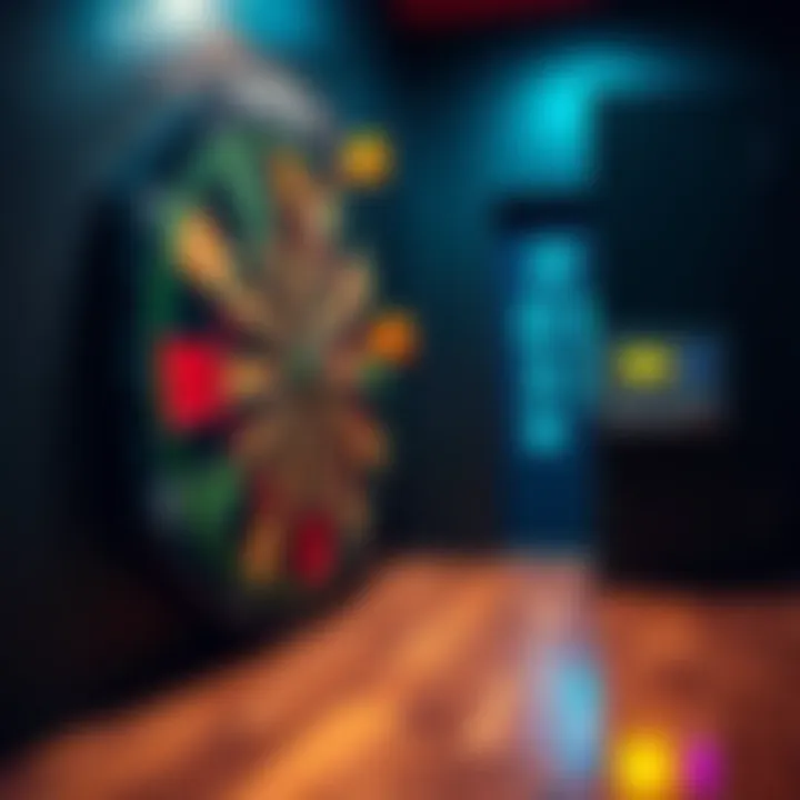 A dartboard with darts and a keypad showing codes, emphasizing focus and attention in a game setting.