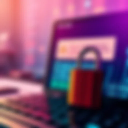 A locked padlock beside a computer screen displaying a warning about customer data theft