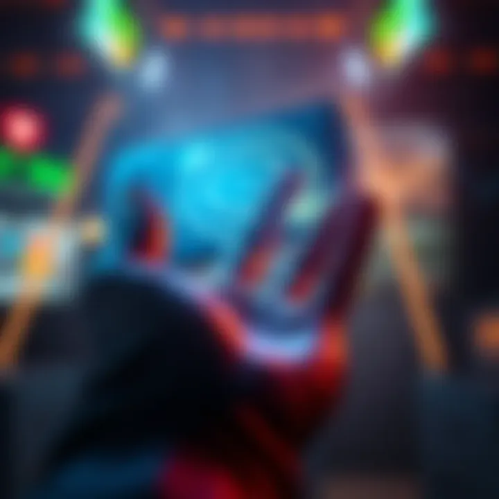 Data Pad in Gaming A glowing data pad hovering above a character's hand, signaling a target in a video game environment.