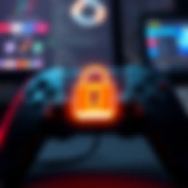 An illustration showing a lock symbol over a gaming controller, highlighting concerns about data privacy on Epic Games Store.