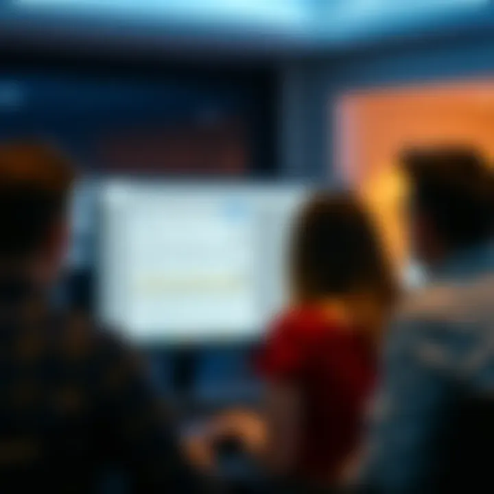 Database Build Feedback Person sharing a computer screen showing a database design while asking for feedback from a group of people