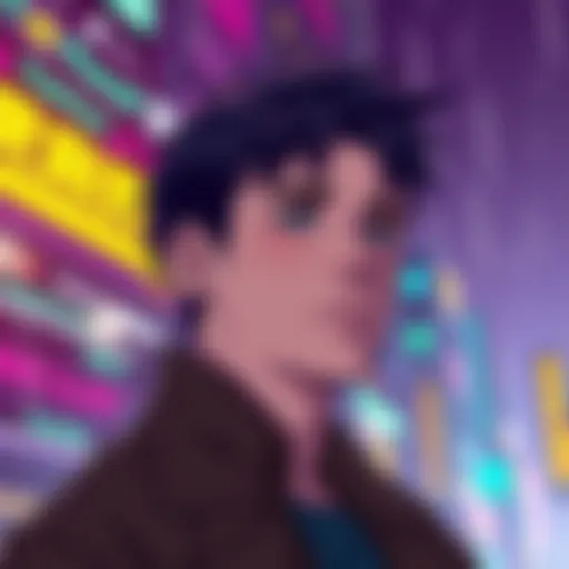 An illustration of Theo from Cyberpunk looking thoughtful against a futuristic backdrop, symbolizing the emotional theme of loss and connection.