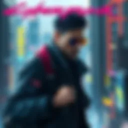 David Martinez character from Cyberpunk with a futuristic city backdrop