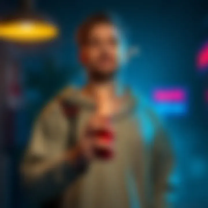 David stands with a distinct dildo in his hand, contemplating its impact on Adam Smasher.