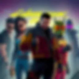 A digital illustration showing David Martinez preparing for a fight against various characters from Cyberpunk 2077, showcasing his confident stance and the intense atmosphere of a one-on-one battle.