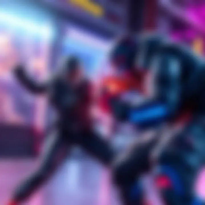 David Martinez battling Adam Smasher David Martinez engaging in an intense fight against Adam Smasher in a cyberpunk setting