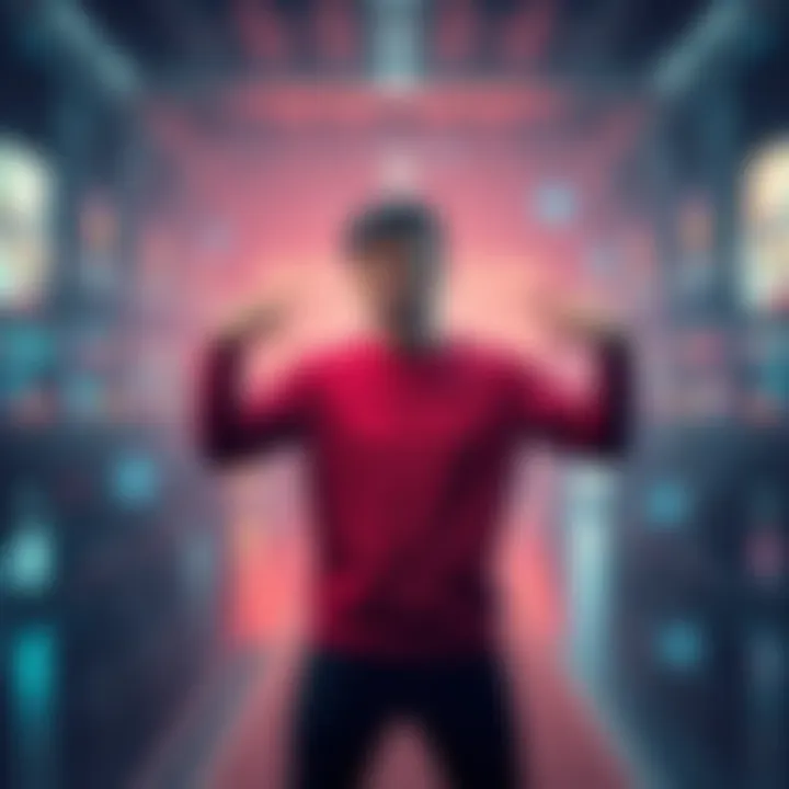 A person stands in a T-Pose, signifying confidence in an online setting, with digital icons representing online culture around them.