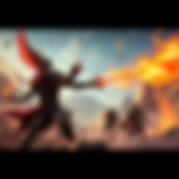 A Warlock using Dawnblade powers in a PVP battle, showcasing fire abilities against opponents in a vibrant landscape.