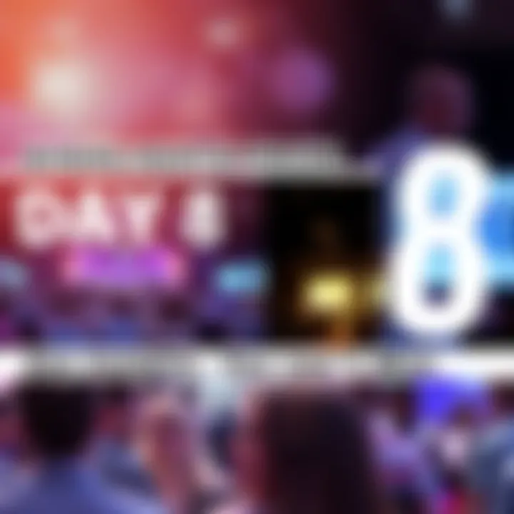 A collage showing key events and discussions from Day 8, including people engaging in conversations and sharing insights.