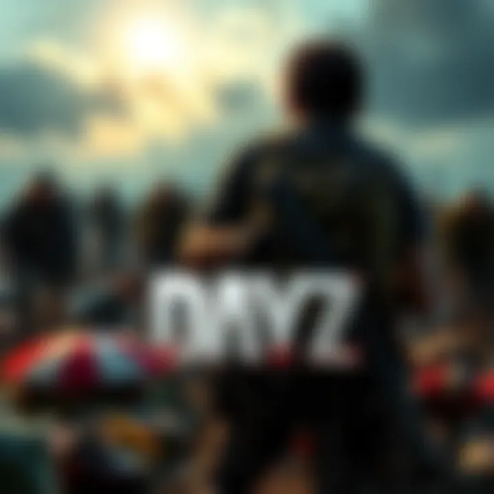 DayZ Gameplay Scene A player character in DayZ scavenges for supplies in a post-apocalyptic setting with zombies in the background.