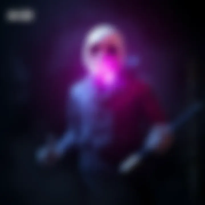 A visual representation of a killer from Dead by Daylight using a power that causes blindness, affecting survivors in a dark environment.