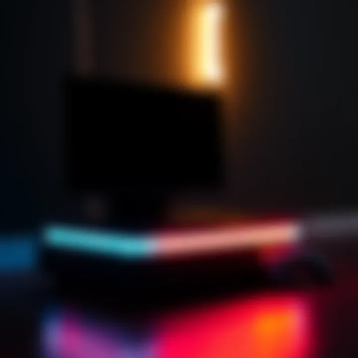 Dbrand Light Strips glowing on the bottom half of a FireStation 5 console in a dark room