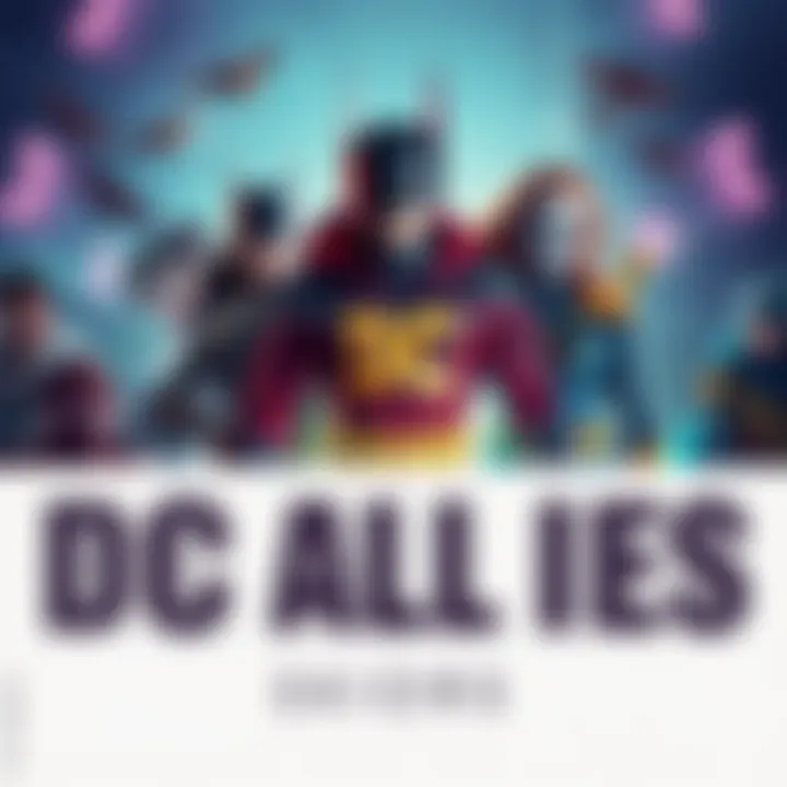 A graphic showing DC allies with fans reacting to canceled skins, featuring vibrant colors and character designs.