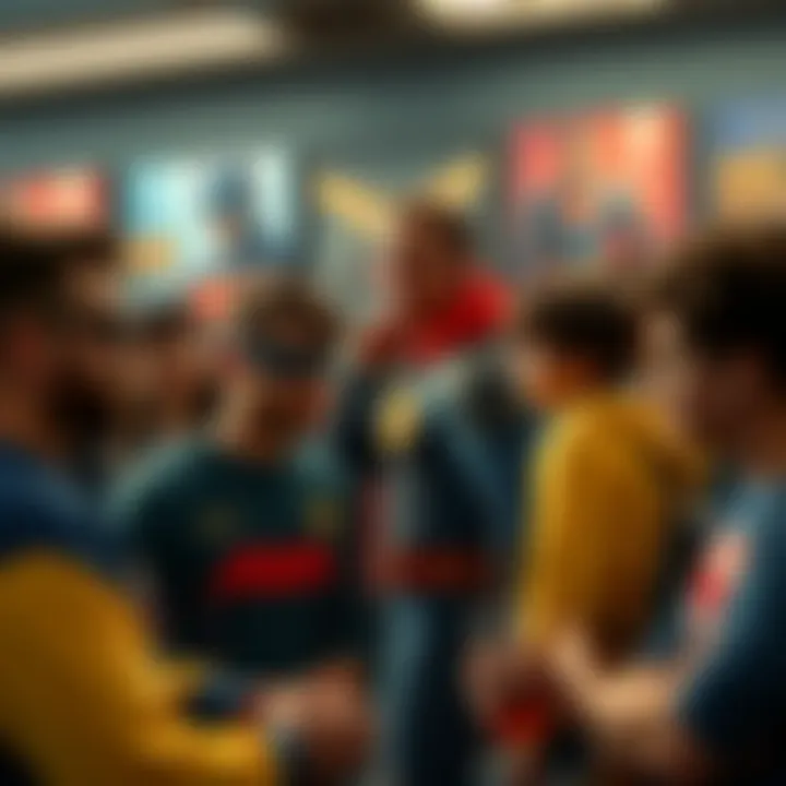 Fans engaging in a lively discussion about the possibility of a dedicated DC season, with posters of DC characters in the background