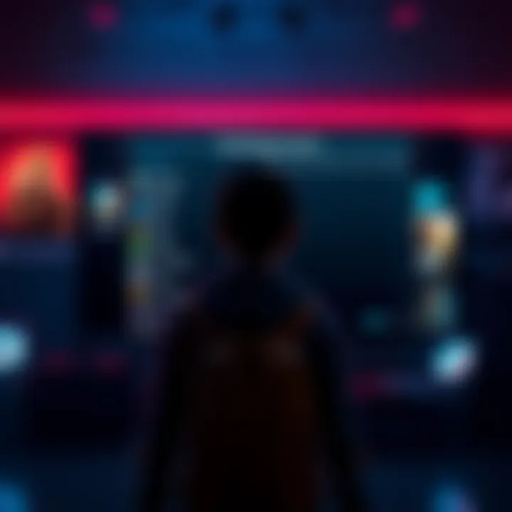 A video game character stands in front of a screen displaying downloadable content options after completing the main game.
