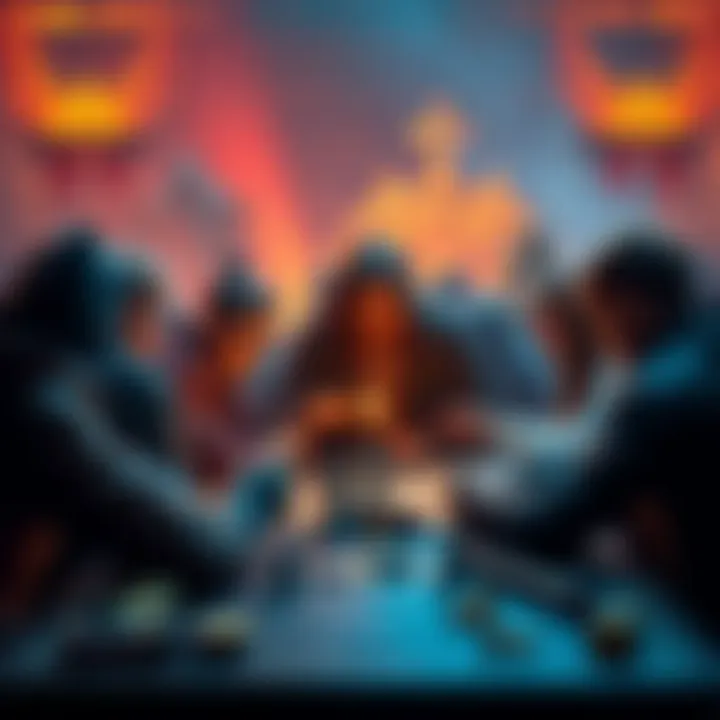 A group of gamers at a table with one player looking upset while another player appears defensive. Board game pieces are scattered around.