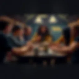 A diverse group of friends gathered around a table, engaged in a lively Dungeons & Dragons game, with one player leading the session while others listen and interact.