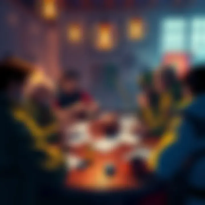 A D&D group gathered around a table, discussing plans for their fantasy crime empire with dice and character sheets scattered around.