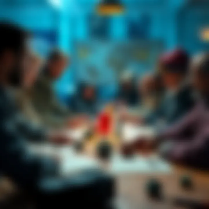 A group of players engaged in a Dungeons & Dragons game session with character sheets and dice on a table.