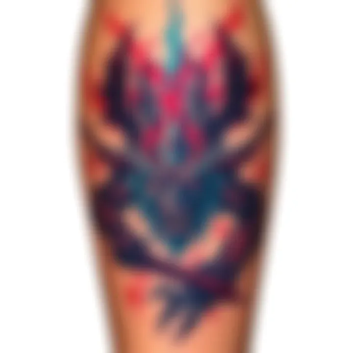 D&D Inspired Tattoo A detailed tattoo design featuring a Displacer Beast, incorporating elements from Dungeons & Dragons and Magic: The Gathering, representing a personal D&D journey.