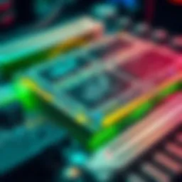 A close-up view of DDR4 RAM sticks on a computer motherboard, showcasing their design and placement.