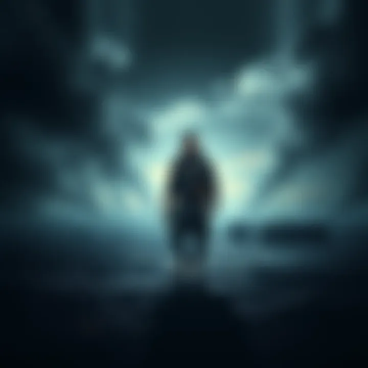 Deacon in a dark post-apocalyptic scene Deacon stands alone in a desolate landscape, showing cold determination and a hint of madness reflecting his complex personality.