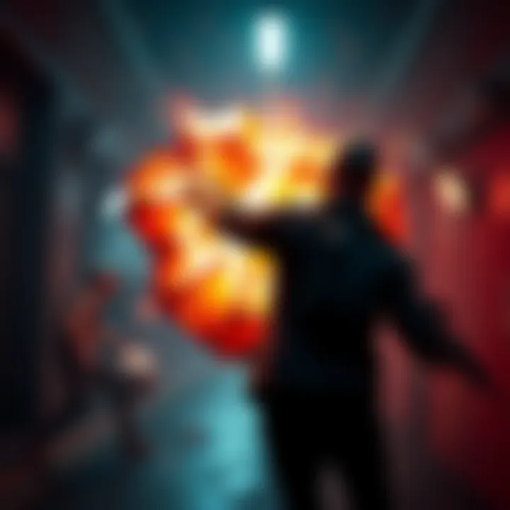 A survivor character using the Dead Hard perk to dodge an attack in a game setting, showing the tension between player and hunter.