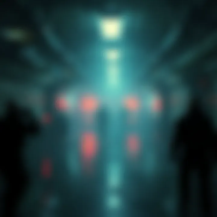 A tense moment showcasing the eerie atmosphere in Dead Space Aftermath, featuring dark corridors and shadowy figures.