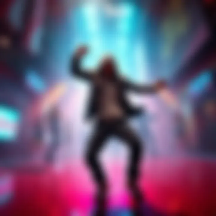 Dead by Daylight character dancing A fictional character from Dead by Daylight showing off dance moves in a vibrant dance setting, inspired by Just Dance style.