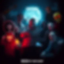 Illustration showing various licensed characters from Dead by Daylight in a spooky setting