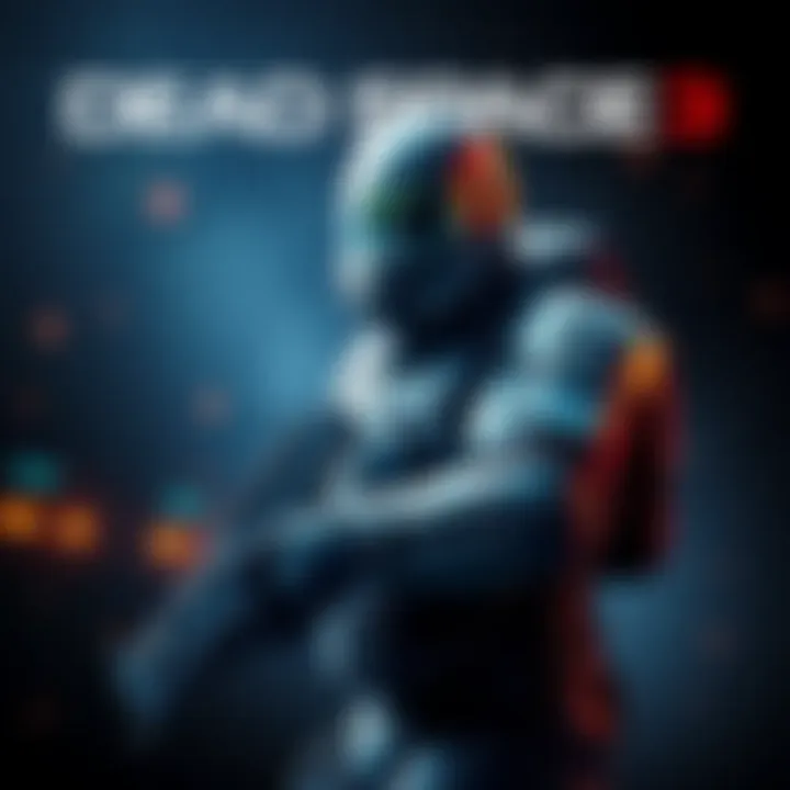 A character equipped with a futuristic suit holding a weapon, set in a dark space environment, showcasing intense gameplay action from Dead Space 3.