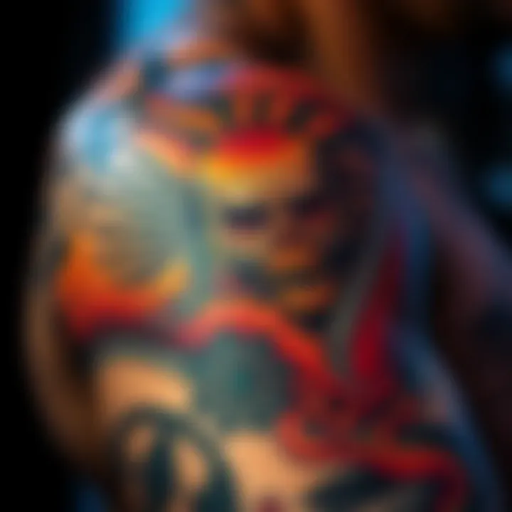 A close-up of a detailed Dead Space tattoo featuring the game's iconic symbols and characters on a person's arm, showcasing individual style and creativity.