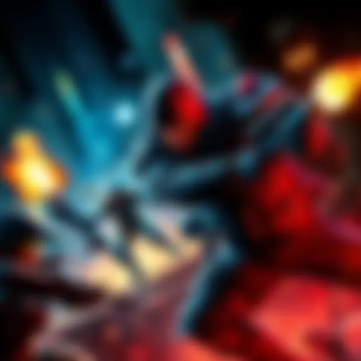 Action scene from Deadlock game A player character in an intense battle in the game Deadlock, showcasing dynamic combat and vibrant graphics.