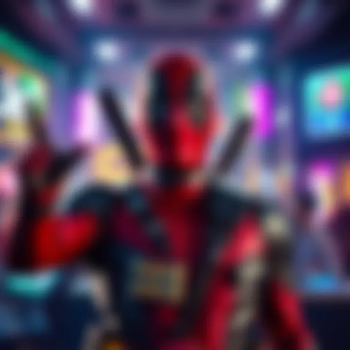 Deadpool Reaches Level 30 Deadpool celebrating as he hits level 30 in a colorful gaming environment