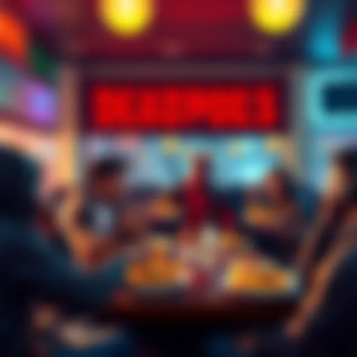 A group of players at Deadpool's Diner having fun while eating nachos and celebrating winning prizes