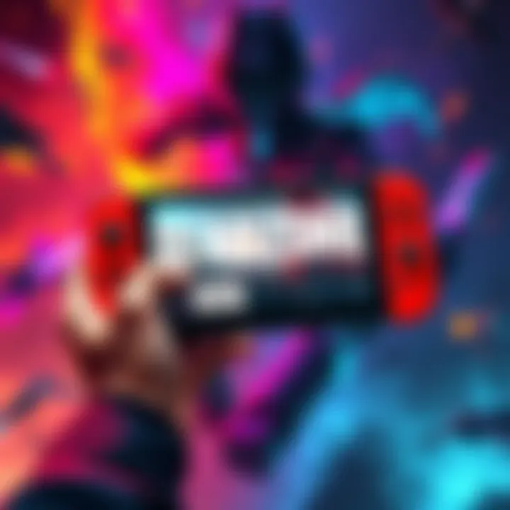 Deadzone: Rogue on Nintendo Switch 2 A player holding a Nintendo Switch 2 while playing Deadzone: Rogue, surrounded by colorful graphics and action scenes from the game.