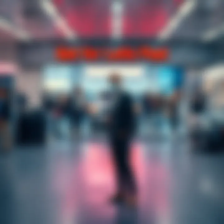 A dealer standing in front of a car shop with cheerful customers in the background