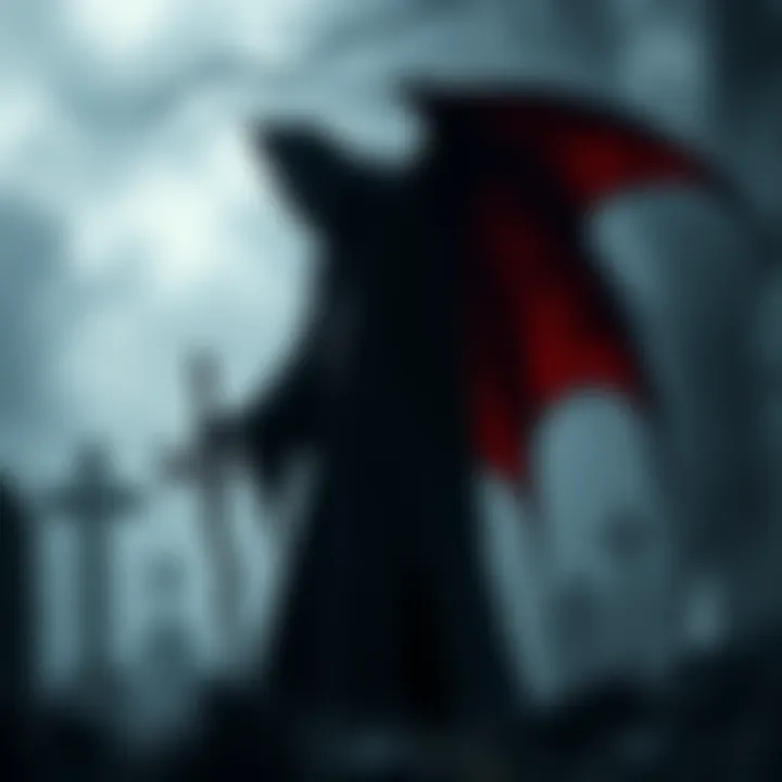 A dark figure representing Death stands next to a vampire, Dracula, in a misty graveyard setting, symbolizing their unexpected partnership.